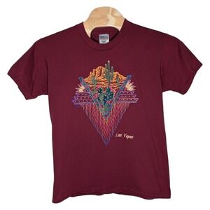 Vintage‎ Las Vegas Desert Cactus T Shirt Large Maroon Southwestern Single Stitch